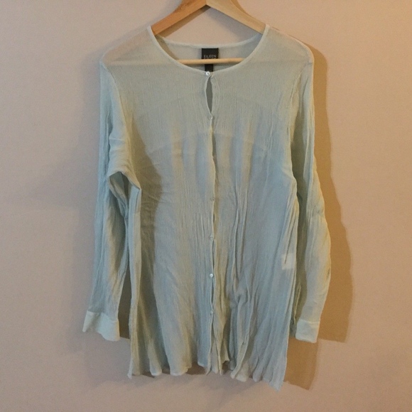 Eileen Fisher Tops - Eileen Fisher Woman Light Blue Silk Button Down 1X